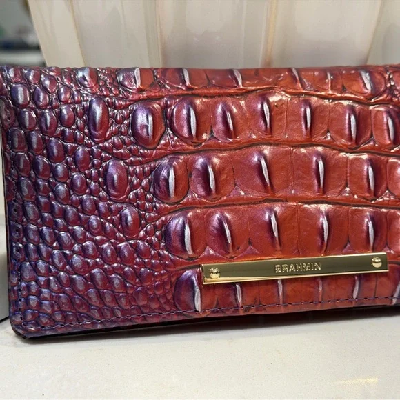 Brahmin Burgundy and Chestnut Crocodile Embossed Clutch - Picture 2 of 12